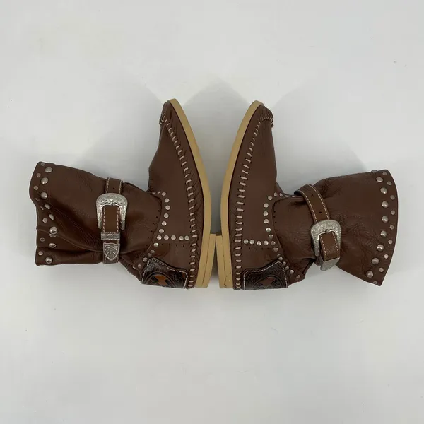 Hector Riccione Made in Italy Leather Studded Buckle Western Boots Brown Size‎ 7 - Image 6