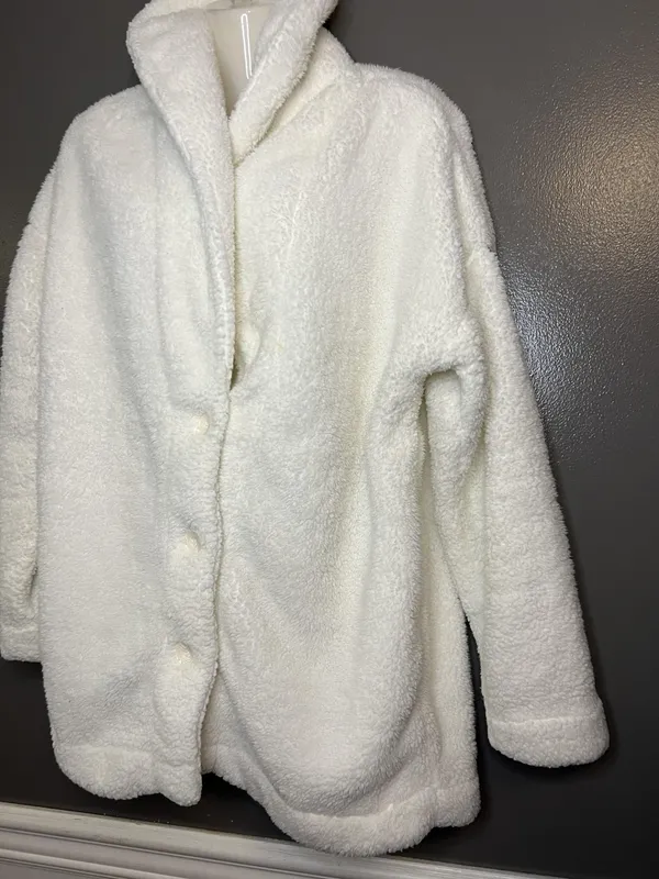PJ Salvage Coat Womens XL White Faux Fur Sherpa Fleece Button Front Long Cozy - Image 3