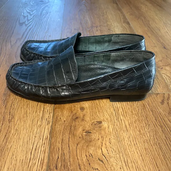 Lauren Ralph Lauren Barbara Croc Embossed Leather Penny Loafers Black Womens 10B - Image 5