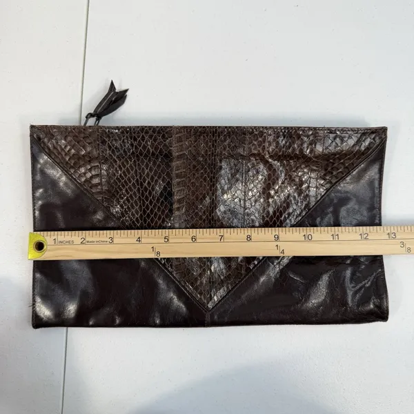 VTG M.F. Marangi Chocolate Brown Leather Snake Skin Clutch‎ Bag Purse Zip Italy - Image 11