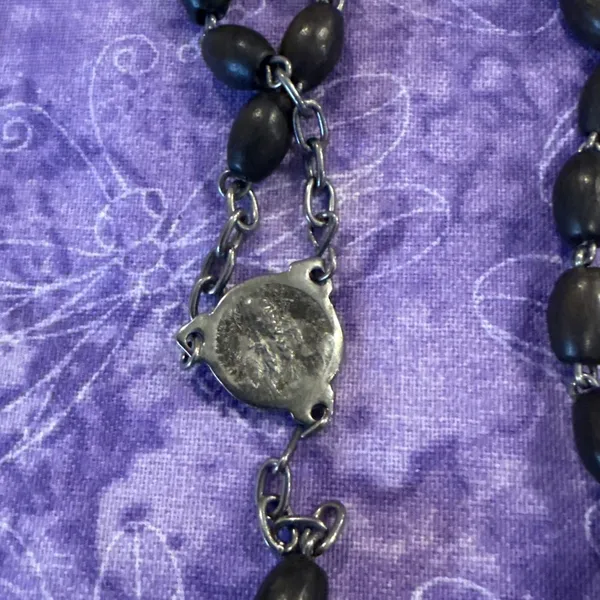 Vintage Black Wood Bead Rosary Catholic Prayer Beads Crucifix Cross France 21"‎ - Image 3