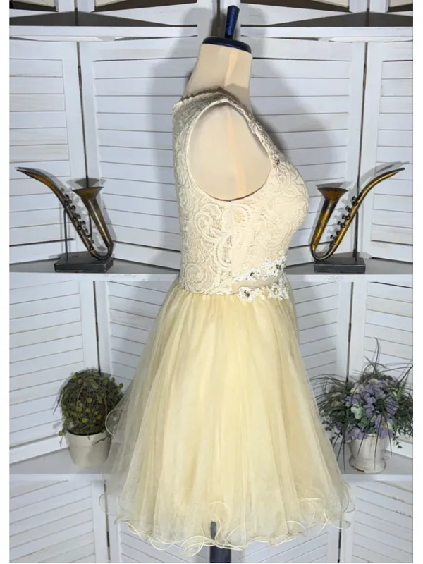 Dancing Queen cream floral sheer mesh dress beaded fairy princess homecoming M - Image 4