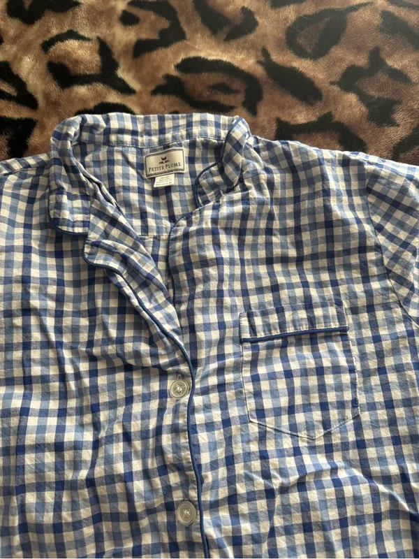 Petite Plume Blue Gingham PJ Set Sz Medium Short Sleeve - Image 2