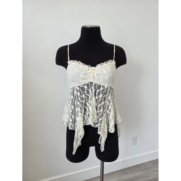 Nectar Lace Top Ivory Cream Fairy Festival Angel Coquette Sheer Y2K 90s Small - Image 2