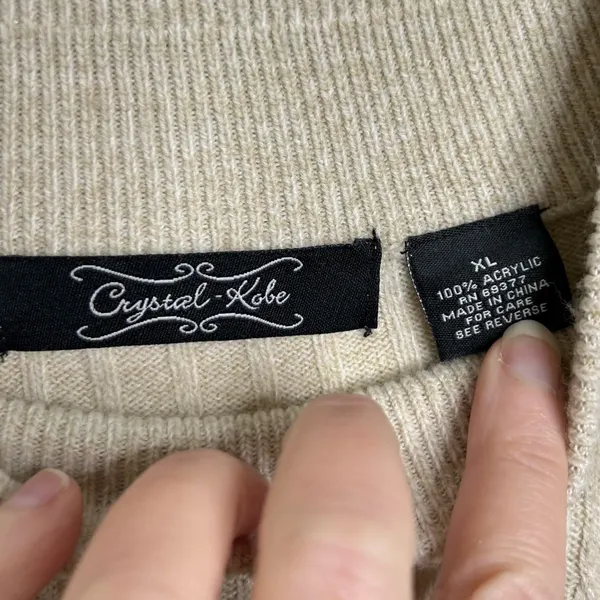 Vintage Mock Neck Sweater Women’s XL Soft Neutral Color Cable knit - Image 3