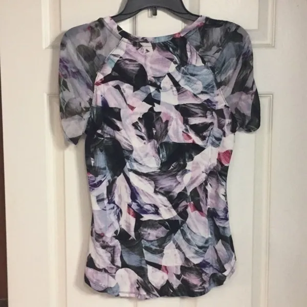 Jennifer Lopez Sheer Mesh Floral Ruched Baby Tee Y2K Top Women’s Size Small - Image 3