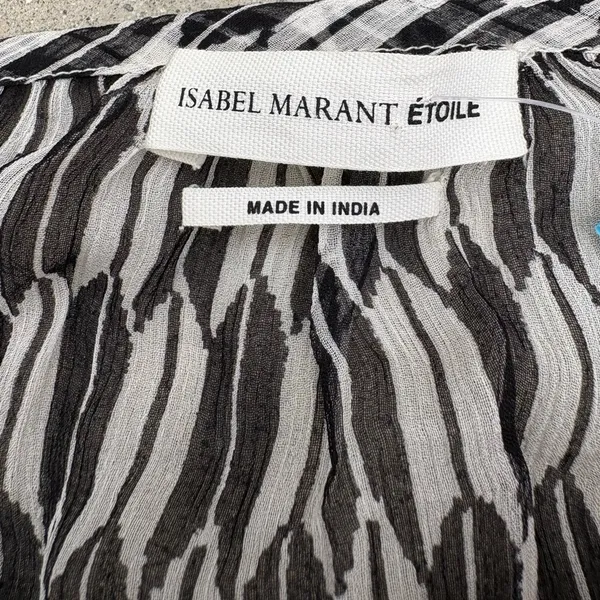 Isabel Marant Etoile Black and White Argyle Fray Hem 100% Silk Blouse Women’s S - Image 7