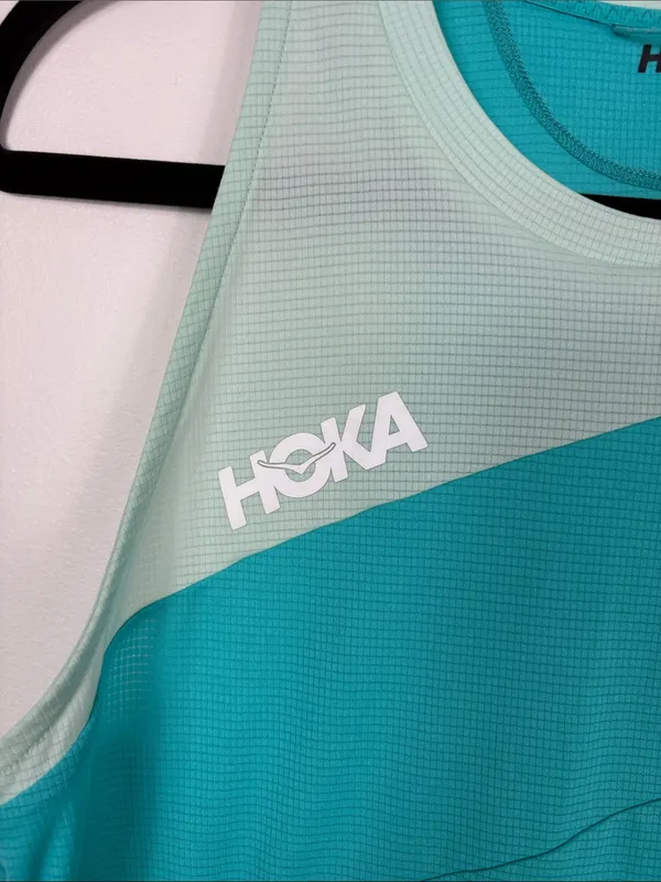 Hoka Glide Tank Top Women’s Size Small Cropped Teal Blue Racerback Active - Image 4