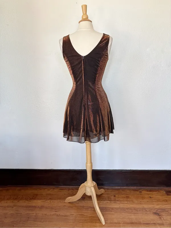 Vintage 90s Brown Sparkle V-Neck Sleeveless Cocktail Dress - Image 6