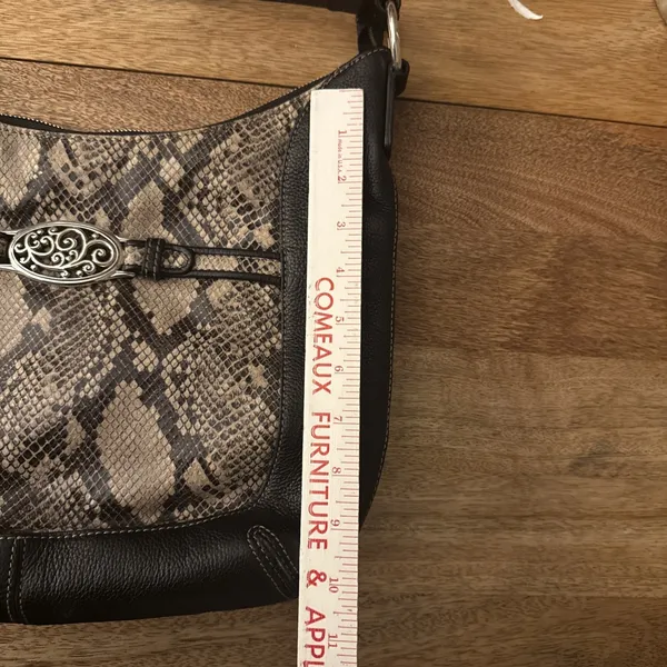 Vintage Brighton Black Pebbled Leather Python-Embossed Hobo Style Shoulder Bag - Image 12