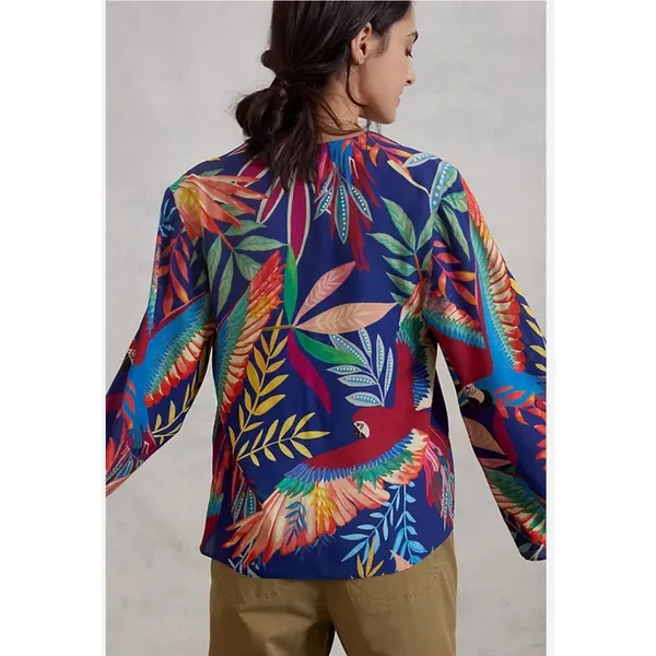 Farm Rio Kaia Blouse Small Tropical Birds Parrots Wide Sleeves Coastal Beachy - Image 5