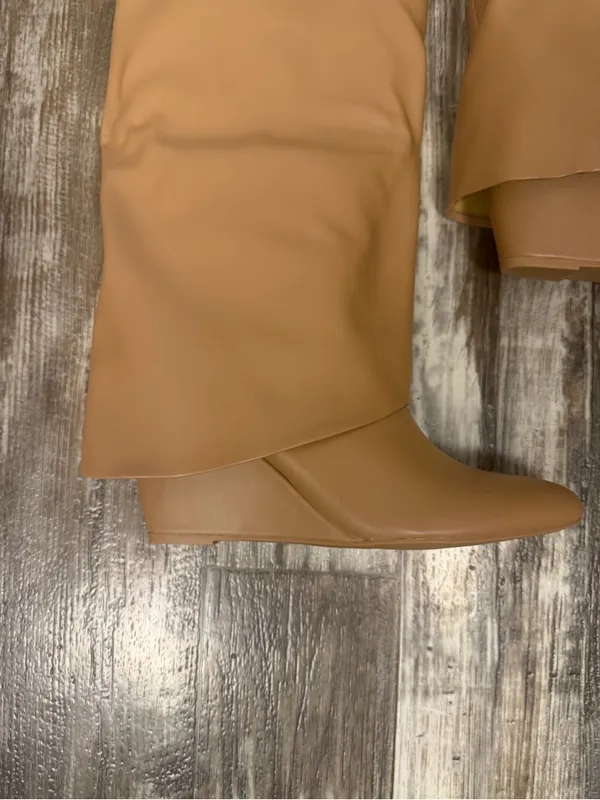 Over-the-Knee Smooth Beige Faux Leather Wedge Boots Size 9.5 Wide - Image 5