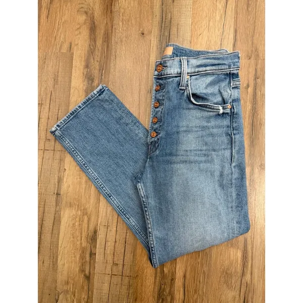 MOTHER The Pixie Tomcat Crop‎ Jeans 28 Distressed Button Fly Straight Denim - Image 2