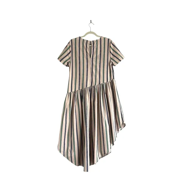 English Factory cotton Striped Asymmetric Midi Dress Sz Medium coastal preppy - Image 4