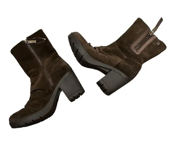 Bussola Chocolate Coffee Brown Suede Lug Sole Platform Zippered Boots 38 - Image 3