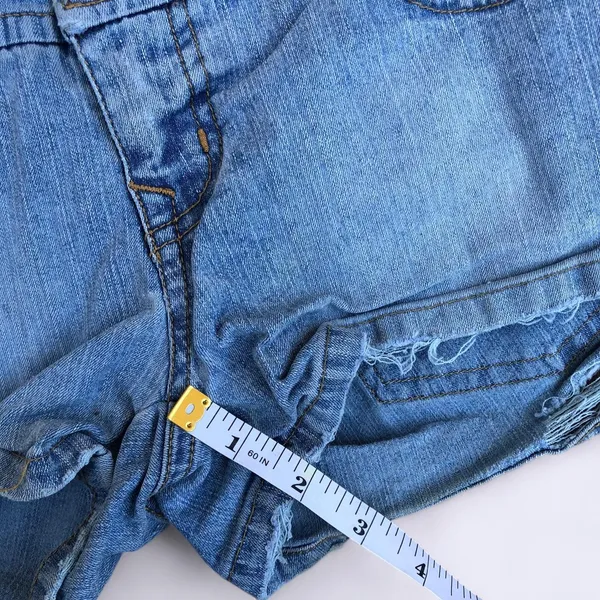 Y2K 2000s Grunge Micro Mini Baddie Hot Pants Low Rise Wide Band Denim Jean Booty Bimbo Shorts #goth #whimsigoth subversive acubi #cyber #punk biker whimsygoth #mcbling streetwear Size 1 - Measurement in pics - Image 7
