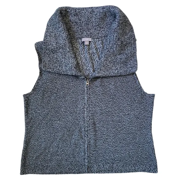 J. Jill Womens B&W Marled Full Zip‎ Shawl Collar Sleeveless Sweater Vest Large - Image 6