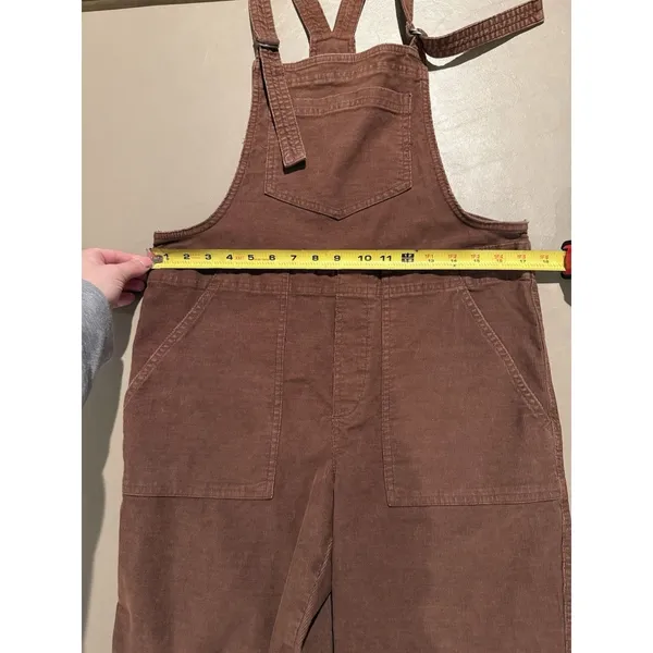 Aerie Werk and Play Brown Corduroy Overalls Bib Overalls Small S Raw Fray Hem - Image 7