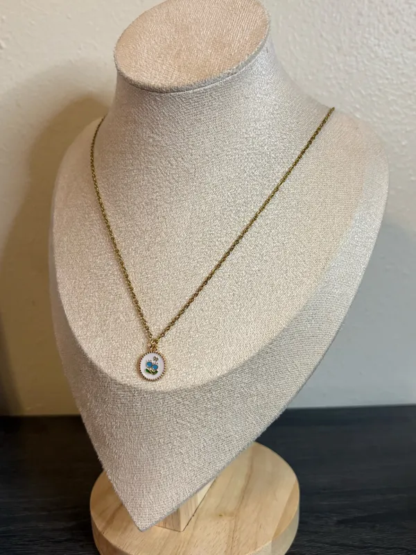 Handmade Gold/Blue Flower Necklace - Image 4