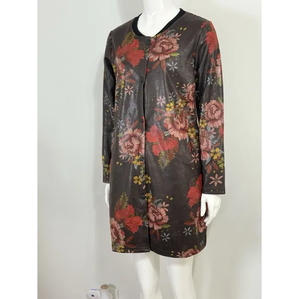 TOV Los Angeles Faux Leather Floral Snap Front Coat Dress Jacket Duster 38 NWT - Image 4