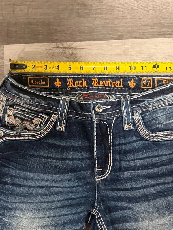 Rock Revival Womens Lorelei Mid Rise Straight Embellished Jeans Size 27 - Image 2