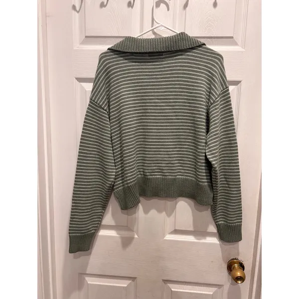 New Universal Thread Womens Large Sage Green‎ Striped Collared Pullover Sweater - Image 6