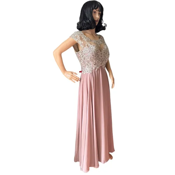 Mother of bride Embellished Illusion Jewel Neck A-line gown size large - large - Image 7