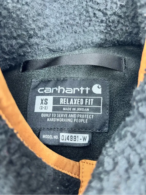 Carhartt Quarter Snap Fleece Pullover Black Tan Relaxed Fit Teddy Jacket size XS - Image 6