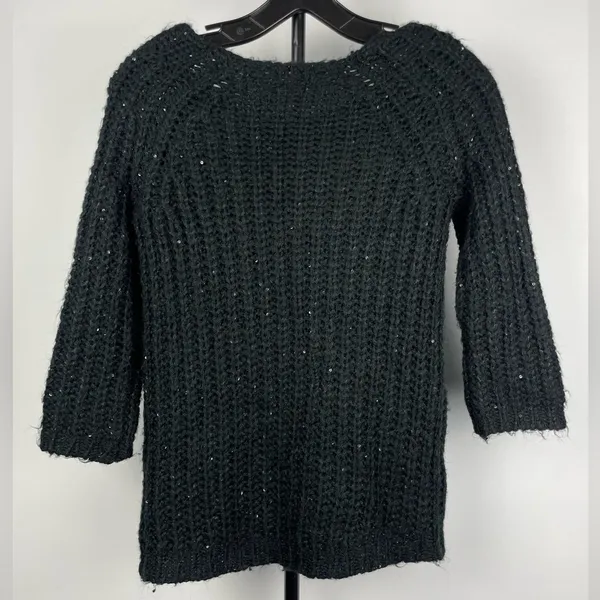 Anthropologie Knitted & Knotted Black Knit Sequin Sunstitch 3/4 Sleeve‎ Sweater - Image 6
