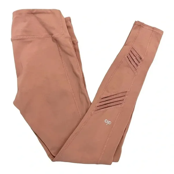 Alo Yoga Ultimate Stripe Mesh Leggings Pink Rosewater Athletic Pants Size S - Image 10