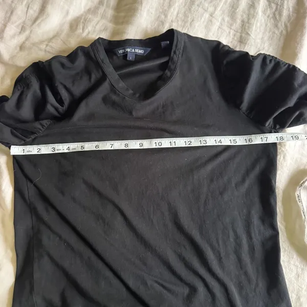 Veronica Beard Waldorf Ruched Sleeve T-Shirt Black Pima Cotton Size Small - Image 7