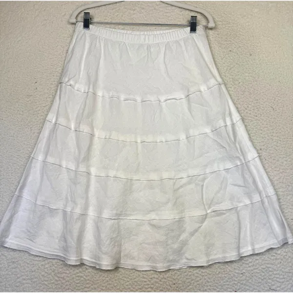 Soft Surroundings Skirt‎ Womens Small White Linen Tiered A-Line Beach Western - Image 3