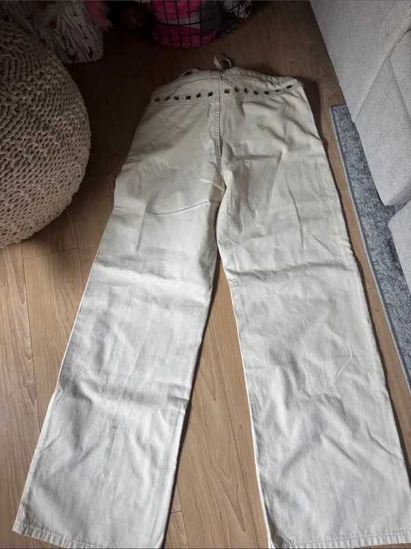 Edikted Cream Flared Jeans with Stud Trim - Image 5