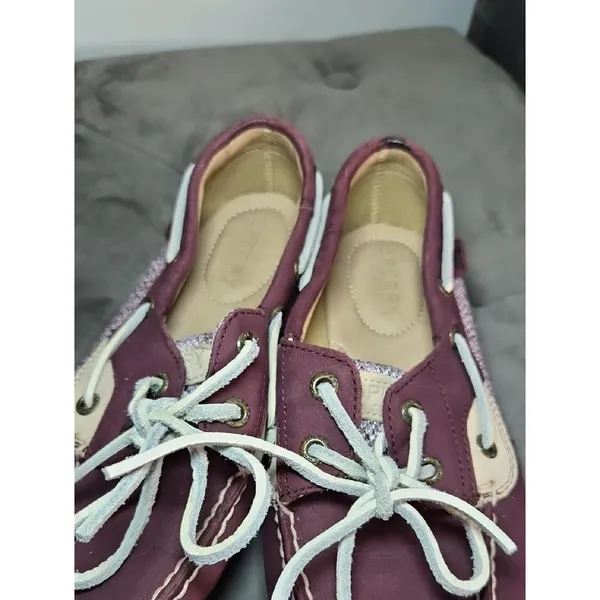 Sperry Burgundy Leather Boat Shoes with Cream Accent - Image 7