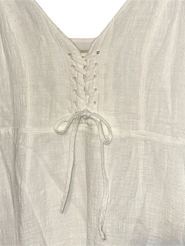 The East Order Women’s Size L White Cotton Lace Up Front Tank Mini Dress - Image 3