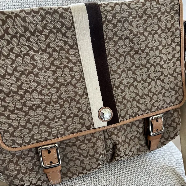 Vintage Coach Voyager Logo Canvas and Leather Messenger Bag in Brown - Image 2