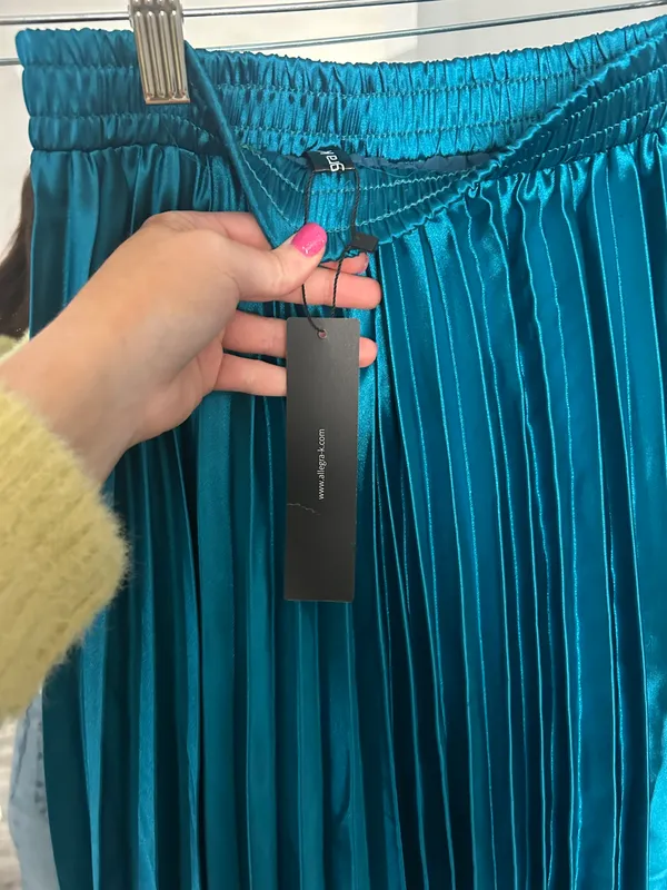 Teal Pleated Midi Skirt Blue - Image 5