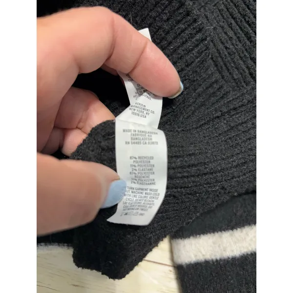 Aerie V-Neck Pullover Sweater Size XS Black White Striped Oversized Collar - Image 4