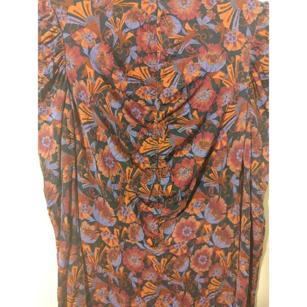 RTR Tanya Taylor Zoe Red Floral Ruched Mock Neck Long Sleeve Maxi Dress Sz Small - Image 4