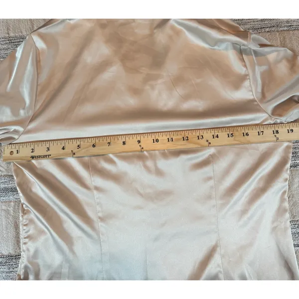 Cabi Champagne Satin Feel Ruffle Bib Blouse Minimalist Beige Top Women's Medium - Image 5