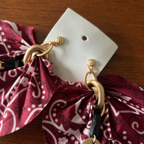 Free People Ariana Ost Red Gold Bandana Western Boho Earrings - Image 4