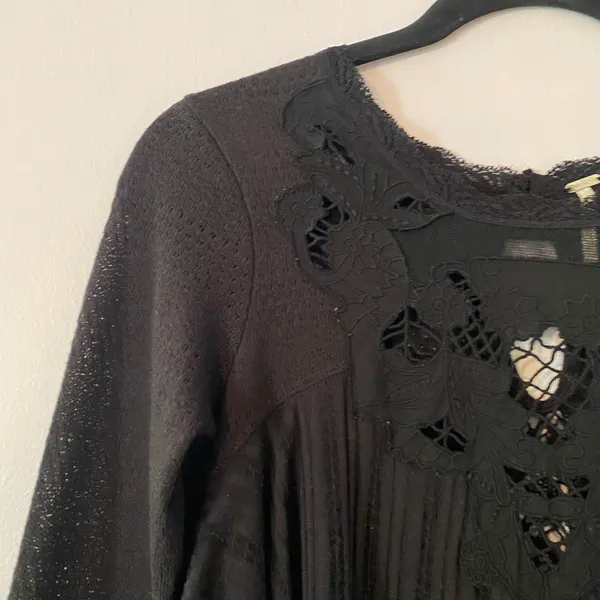 Free People Black Lace Boho Sheer Whimsygoth Blouse Feminine Women's size XS - Image 3