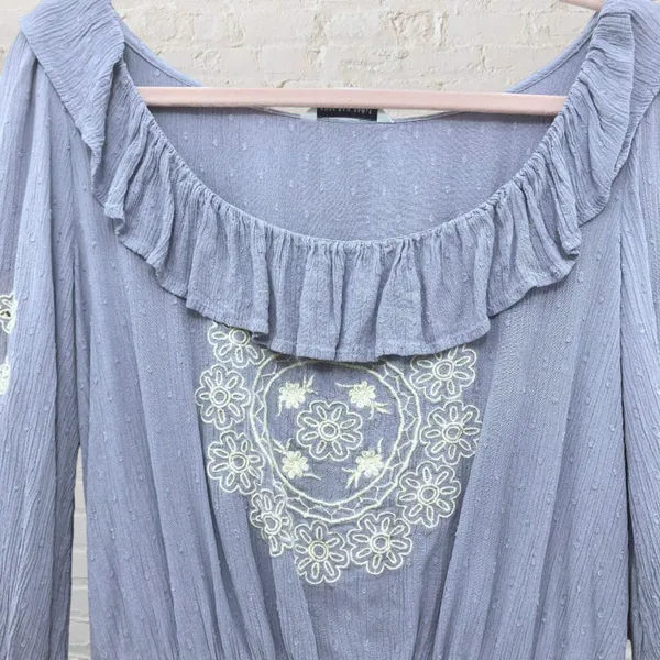 American Eagle Boho Floral Embroidered Crop Top Smocked S Coastal Cottagecore - Image 4