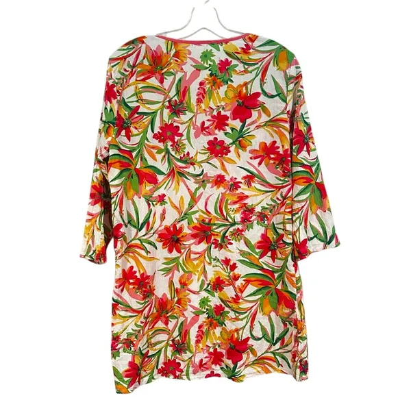 J. Crew Factory‎ Floral Tunic Beach Coverup Women's Medium Fuchsia Cream Preppy - Image 4
