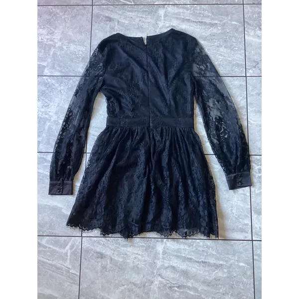 Lulus Black Floral Lace Long Sleeve Mini Dress XS Sheer Sleeve Eyelash Hem - Image 7