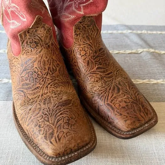 Macie Bean Cowgirl Boots Women's Size 9 Floral Tooled Leather - Image 6