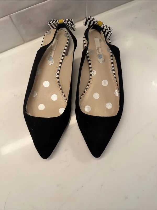 Boden Cut Out Slingback Flats Black Suede Pointed Toe Bow Shoes Women’s Size 8 - Image 3