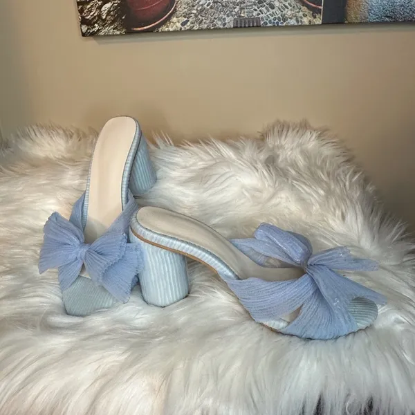 Blue Mules with Decorative Bow Size 6 - Image 4