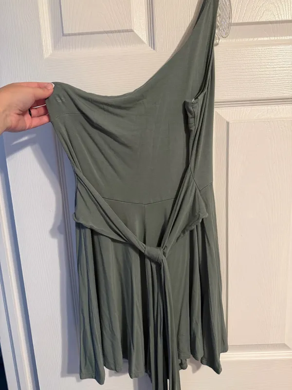 Sage Green Lulus Romper One Shoulder - Image 3