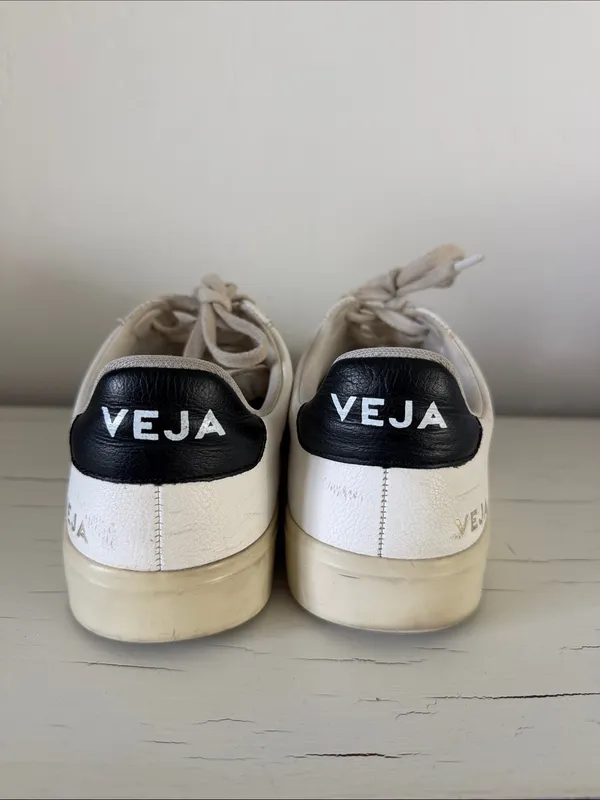 Veja Campo Leather Sneakers White Black Low Top Lace Up Shoes Women’s 8 - Image 5